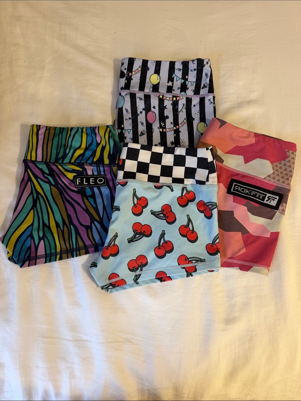 Wodbottom,Fleo , ROK Athletic Shorts Bundle-Cherries, Zebra, Camo, Party pants